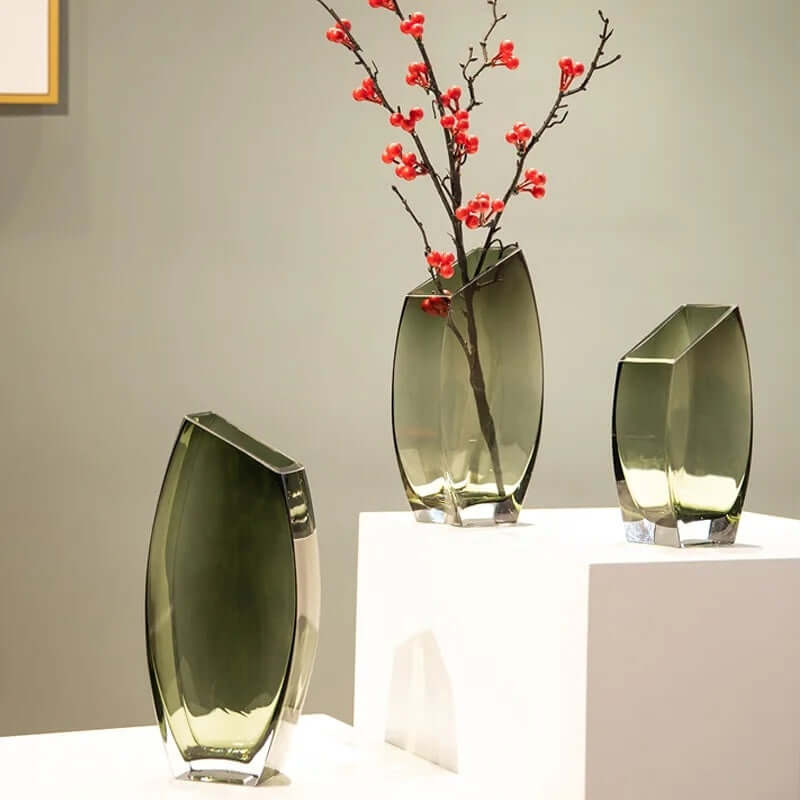 Geometric oblique square transparent glass vase for Nordic light luxury decoration and flower displays