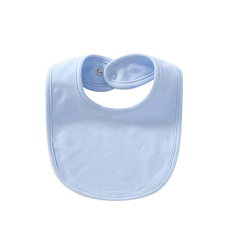 "Baby cotton bib with hidden buckle, available in solid colors and multiple options, designed to keep baby’s clothes clean and comfortable."