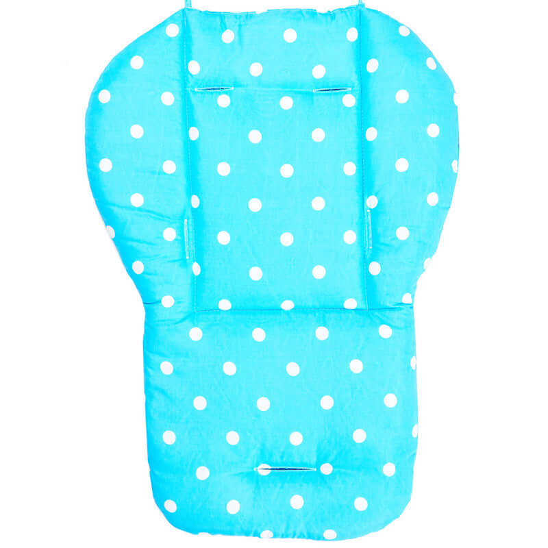 Blue baby car mat with white polka dots, double-sided cotton pad for children's car seats, 68x57cm.