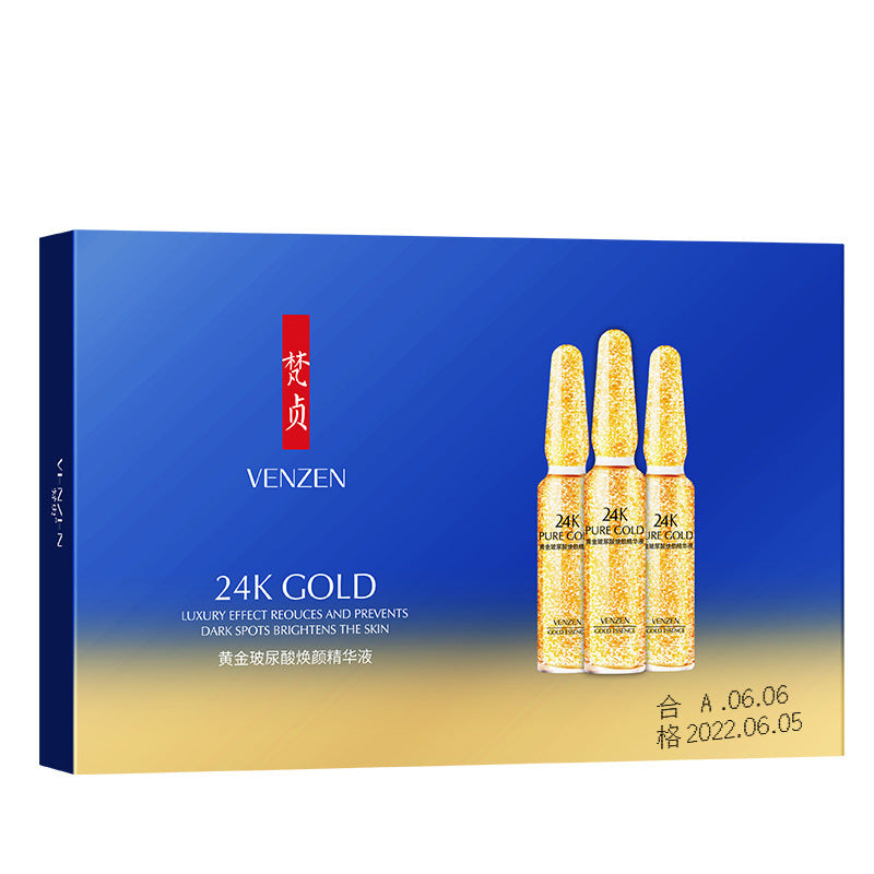 Venzen 24K Gold Serum box with ampoules for reducing dark spots and brightening skin.