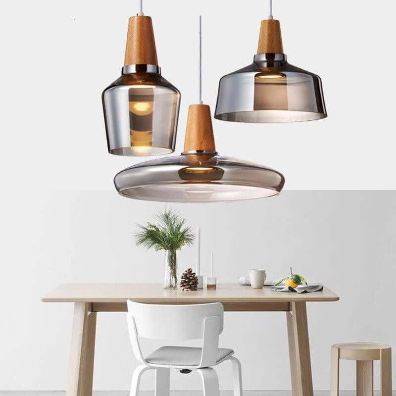 Modern LED Glass Pendant Light Fixture with Wood – Vintage Rustic Hanging Lamp for Cafe, Bar, Restaurant, and Home Decor