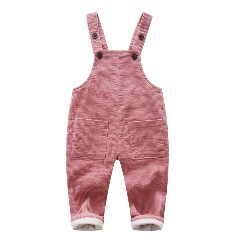 Children's Bib Plus Velvet 0-3 Year Old Baby Can Gear Corduroy Thick Warm Pants
