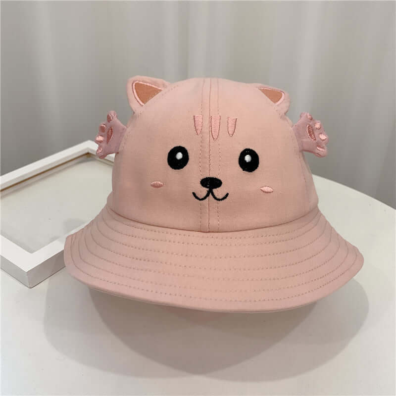 "Adorable Kitten and Frog Sun Hat for Babies - Cute and Protective Small Pot Hat"