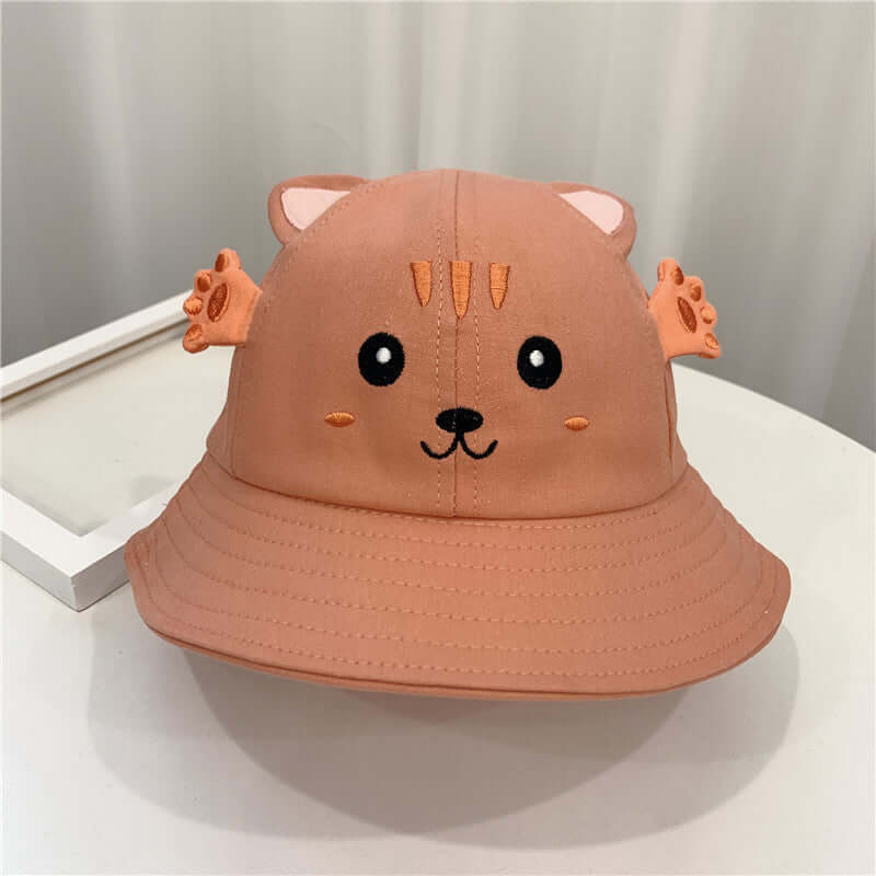 "Adorable Kitten and Frog Sun Hat for Babies - Cute and Protective Small Pot Hat"