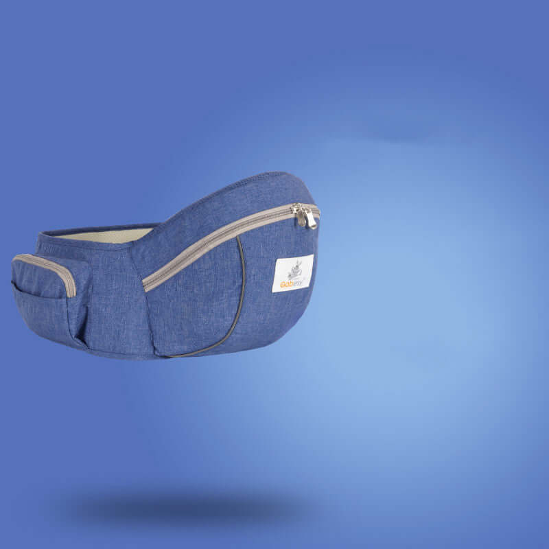 Denim blue baby carrier waist stool for children, suitable for ages 0-36 months, with a maximum load of 20kg.