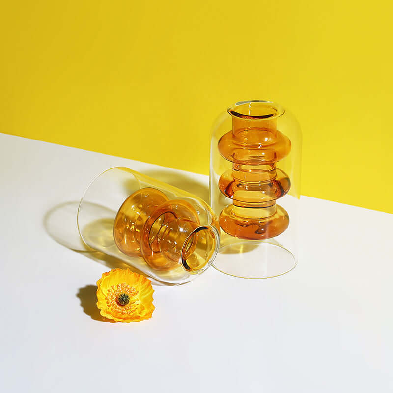 Nordic Ins Style Colourful Glass Vase - Transparent Home Decoration Accessory for Living Room and Dining Table, Ideal for Dried Flowers and Hydroponic Arrangements