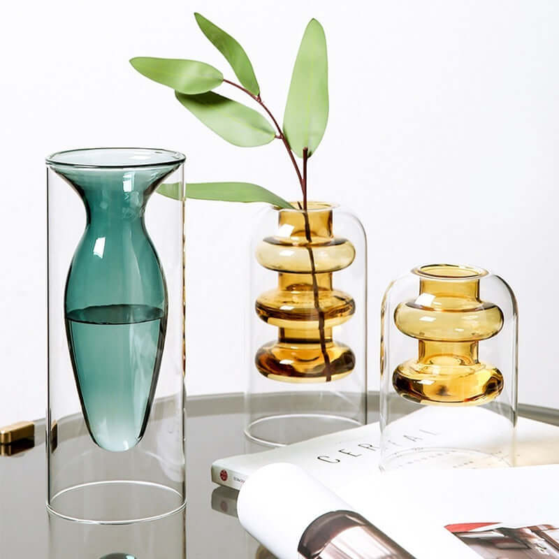 Nordic Ins Style Colourful Glass Vase - Transparent Home Decoration Accessory for Living Room and Dining Table, Ideal for Dried Flowers and Hydroponic Arrangements