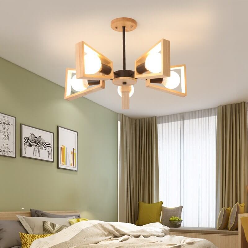 Elegant Solid Wood Bedroom Chandelier – Classic and Luxurious Lighting Fixture for Sophisticated Interiors