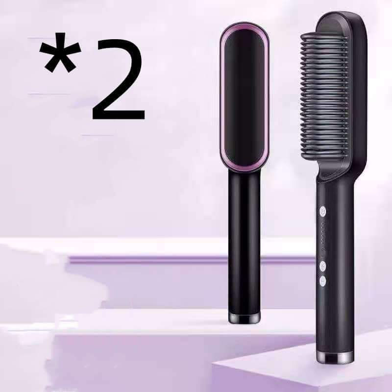 "2-in-1 Hair Straightener and Hot Comb - Negative Ion Curling Tong and Dual-Purpose Electric Hair Brush"