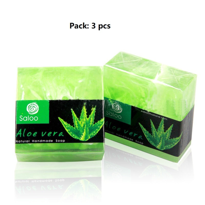 Aloe vera handmade soap pack, 3 pieces, herbal fragrance, moisturizing and whitening, cleansing soap with essential oils.