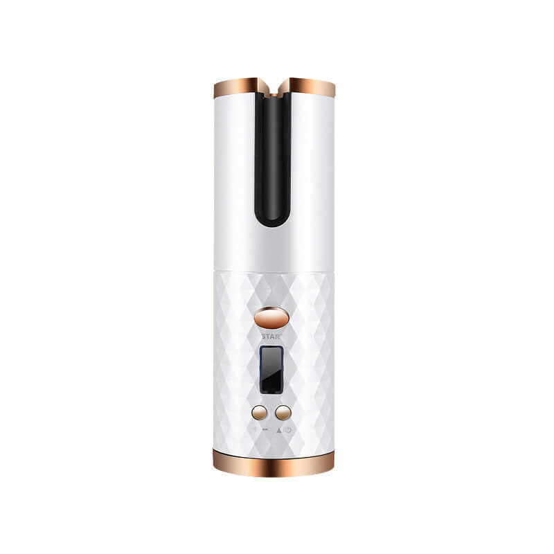 "Rechargeable Automatic Hair Curler - Portable Ceramic Curling Iron with LCD Display and Rotating Function for Waves and Curls"