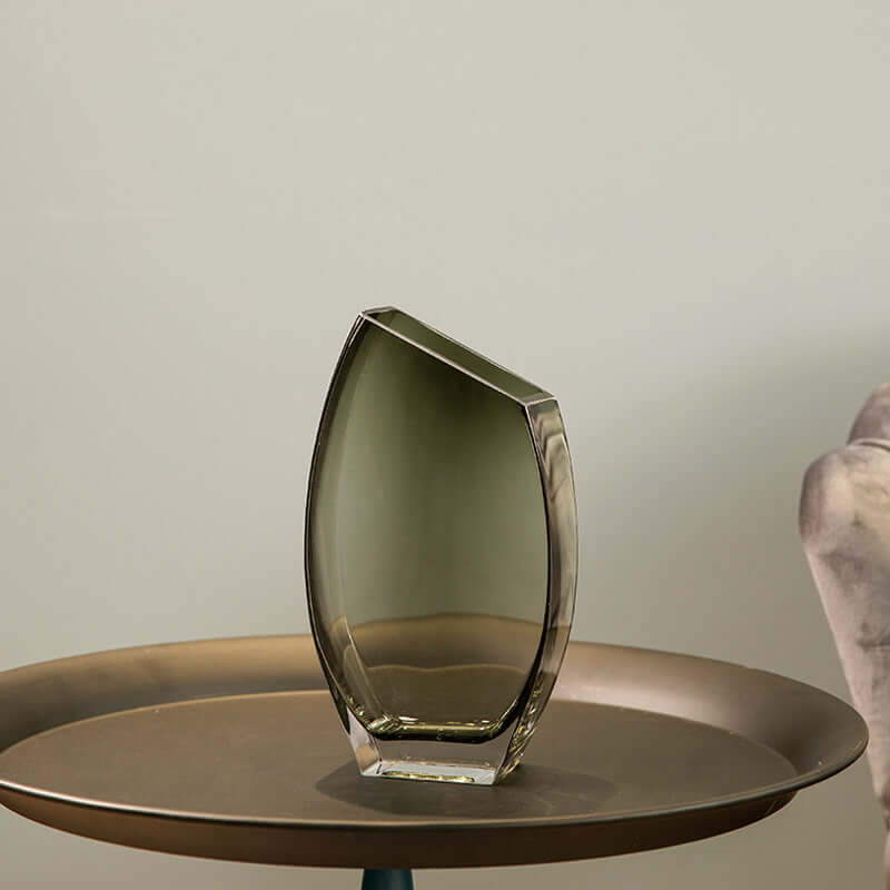 Geometric oblique square transparent glass vase for Nordic light luxury decoration and flower displays