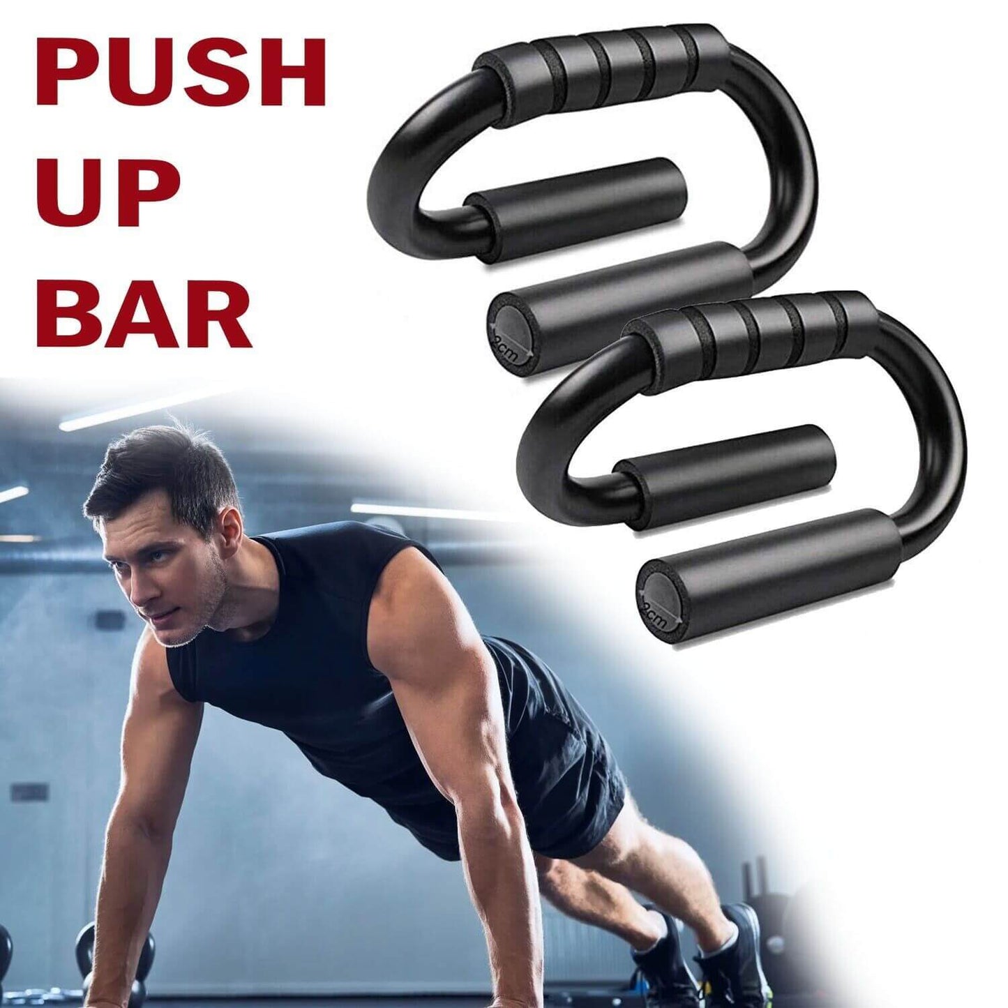 Push-up bar with S-shaped, non-slip grips for secure, effective strength workouts; ideal for home gym exercise and enhancing push-up performance