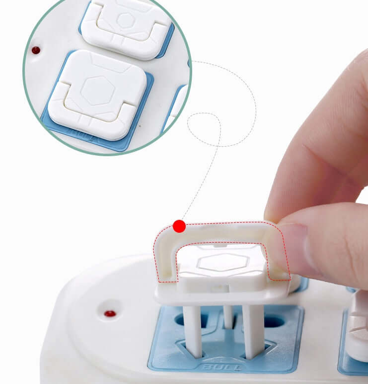 Child safety socket cover in use to protect against electrical accidents. Durable ABS resin insulation socket set for baby protection.