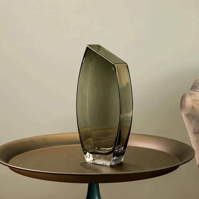 Geometric oblique square transparent glass vase for Nordic light luxury decoration and flower displays