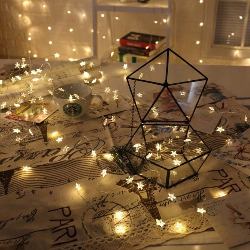 "Newsoo Copper Line Star Lights – LED Flashing String Lights with Star and Heart Shapes for Room and Dormitory Decoration"