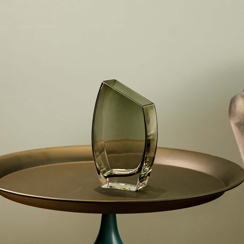 Geometric oblique square transparent glass vase for Nordic light luxury decoration and flower displays