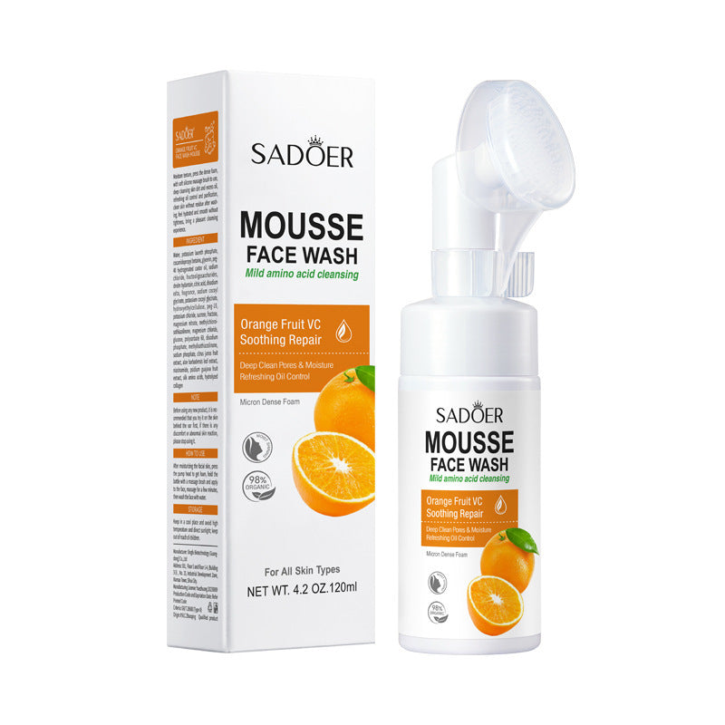 Hyaluronic Acid Amino Acid Cleansing Mousse with orange fruit extract, suitable for all skin types, 120ml packaging.
