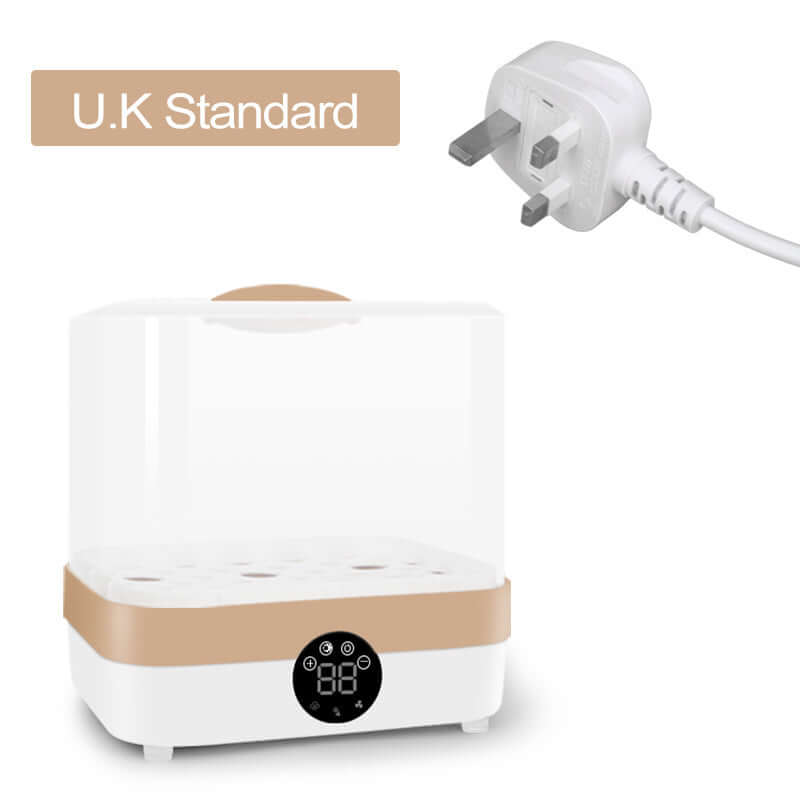 Sterilizing dryer for maternal and baby products with UK standard plug, Model ZRX-0860, polypropylene material, 400W power, 10-minute disinfection.