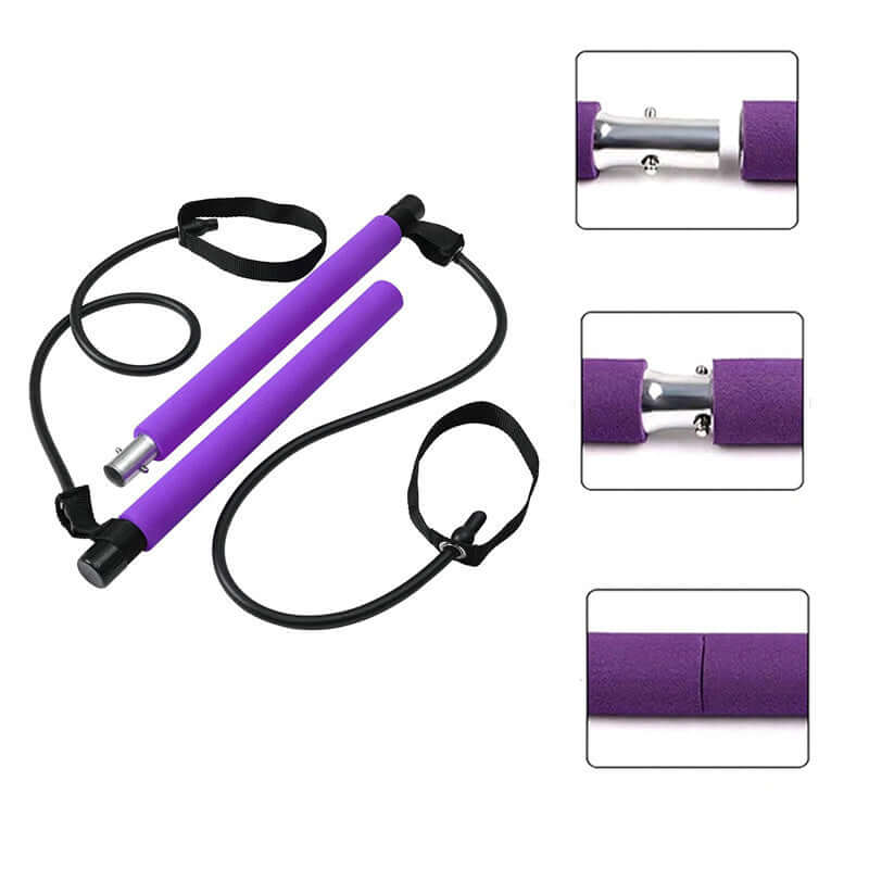 "Fitness yoga Pilates bar with portable gym accessories, including sport elastic bodybuilding resistance bands for home training and versatile workout routines."