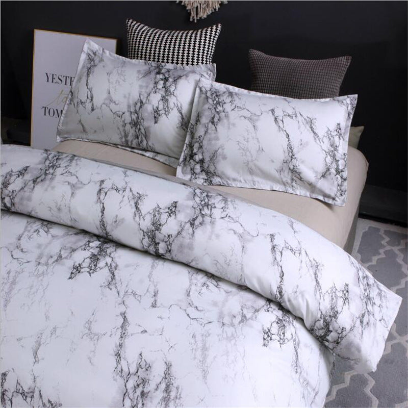 Four-Piece Marble Pillowcase Bedding Set - Elegant Home Textile for a Chic Bedroom Look