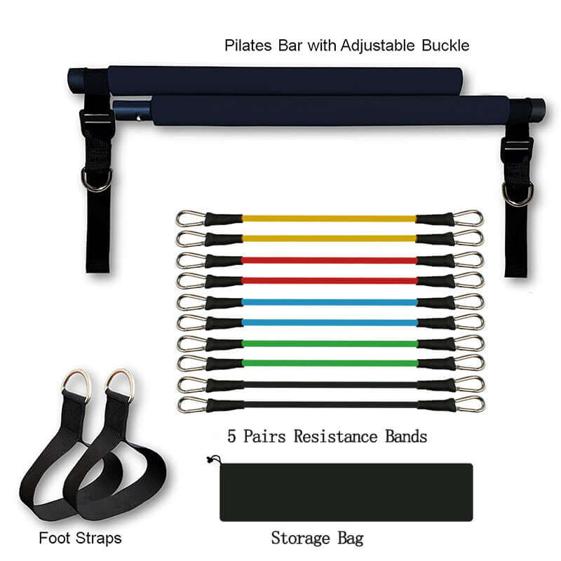 "Fitness yoga Pilates bar with portable gym accessories, including sport elastic bodybuilding resistance bands for home training and versatile workout routines."