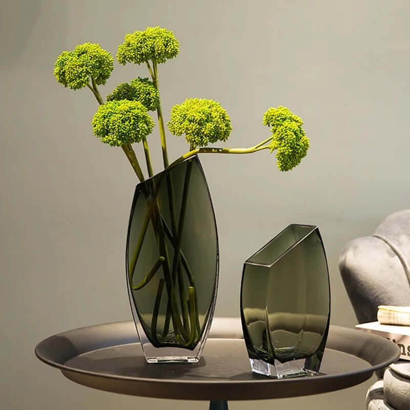 Geometric oblique square transparent glass vase for Nordic light luxury decoration and flower displays