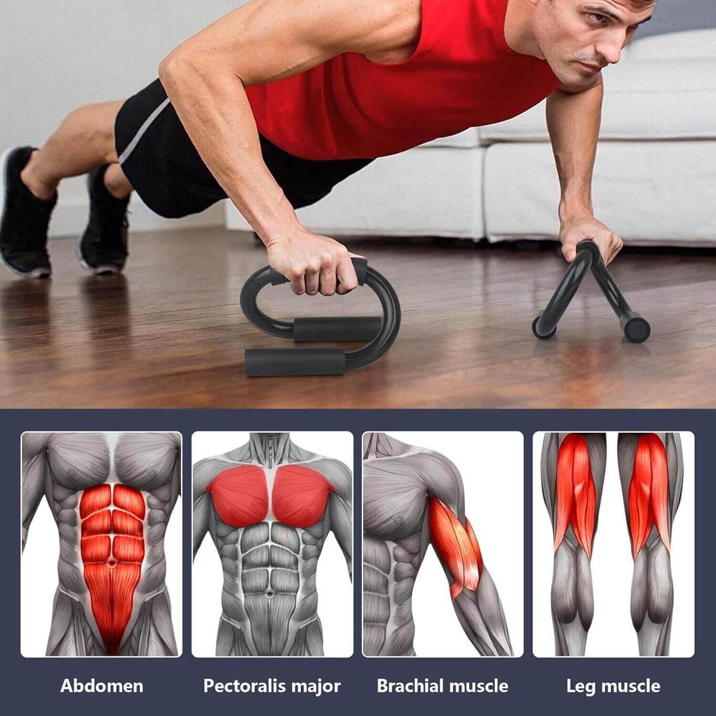 Push-up bar with S-shaped, non-slip grips for secure, effective strength workouts; ideal for home gym exercise and enhancing push-up performance