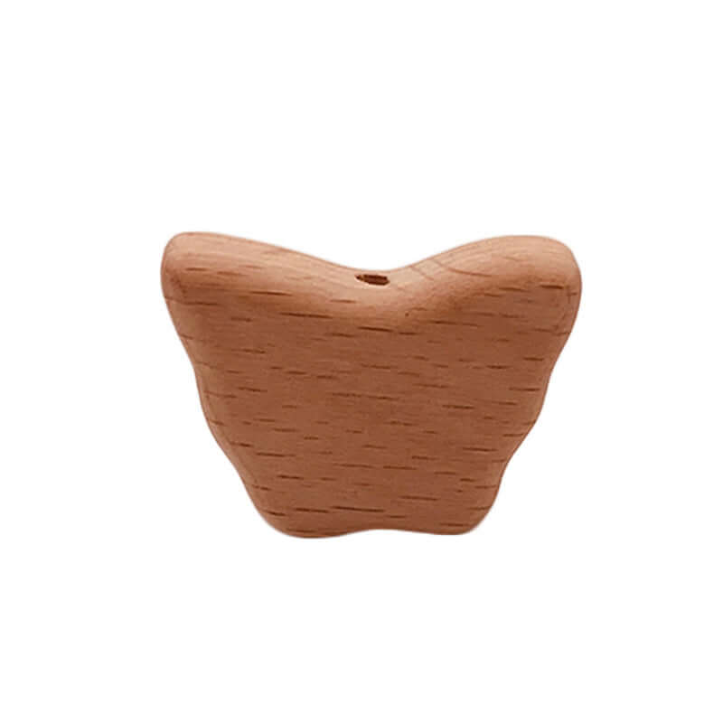Natural beech wood butterfly-shaped teething toy for babies.