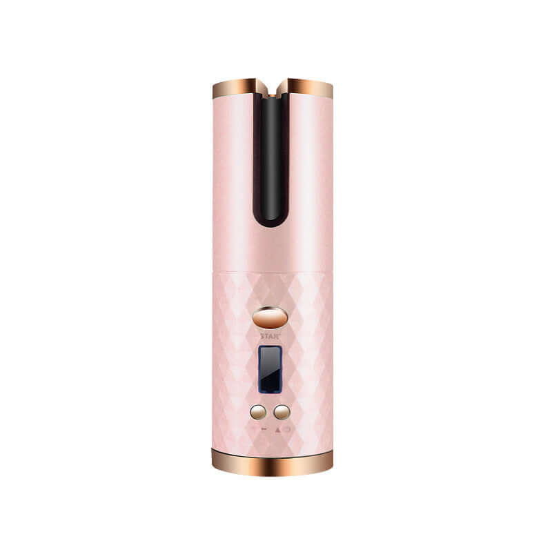 "Rechargeable Automatic Hair Curler - Portable Ceramic Curling Iron with LCD Display and Rotating Function for Waves and Curls"