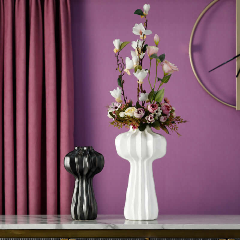 Modern Light Luxury Minimalist Round White Ceramic Vase - Creative Decoration for Living Room Dried Flowers and Flower Arrangements, Elegant Home Ornamen