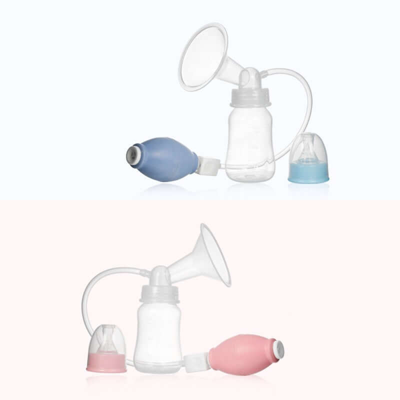 Pink and blue silicone manual breast pumps for mothers, rubber material hand-kneaded mother and baby products.