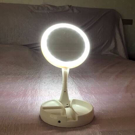 White Foldable Vanity Mirror with Light – Compact and Stylish Makeup Mirror for Enhanced Illumination