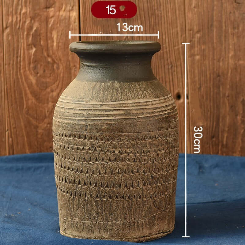 "Vintage Earthenware Vase - Florist Tile Jar for Dried Flower Arrangements, Unique Pot for Home Décor"