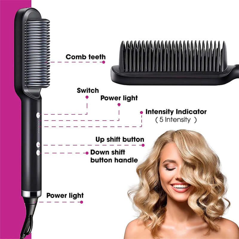 "2-in-1 Hair Straightener and Hot Comb - Negative Ion Curling Tong and Dual-Purpose Electric Hair Brush"