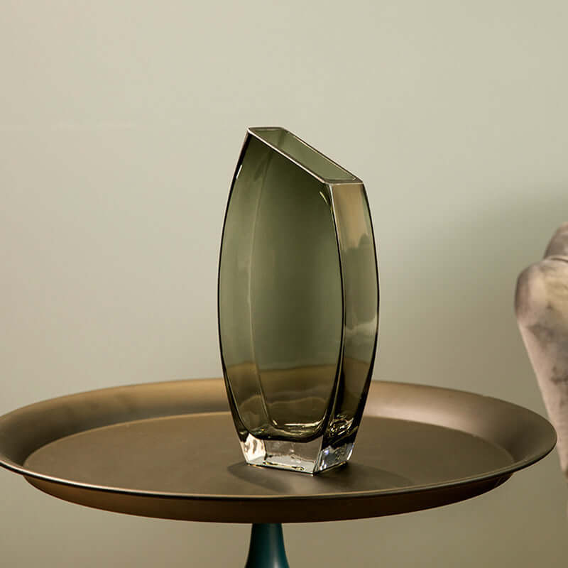 Geometric oblique square transparent glass vase for Nordic light luxury decoration and flower displays