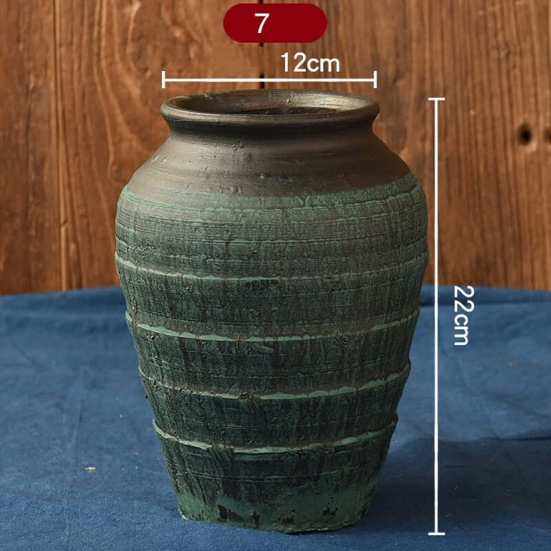 "Vintage Earthenware Vase - Florist Tile Jar for Dried Flower Arrangements, Unique Pot for Home Décor"