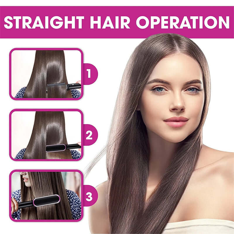 "2-in-1 Hair Straightener and Hot Comb - Negative Ion Curling Tong and Dual-Purpose Electric Hair Brush"