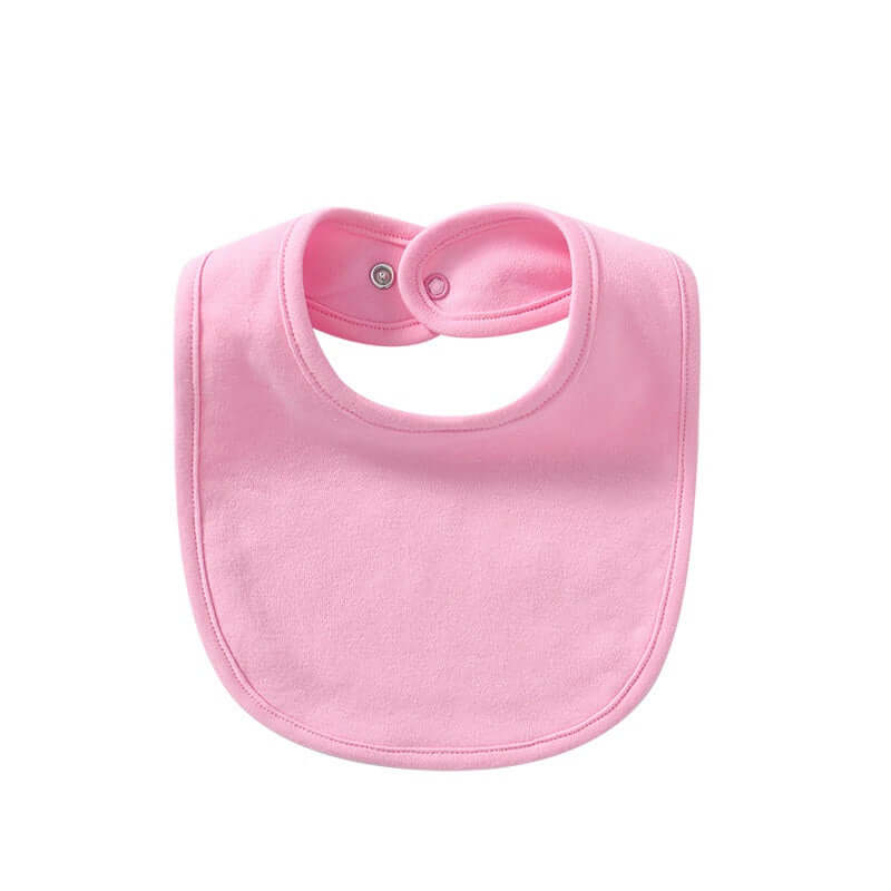 "Baby cotton bib with hidden buckle, available in solid colors and multiple options, designed to keep baby’s clothes clean and comfortable."