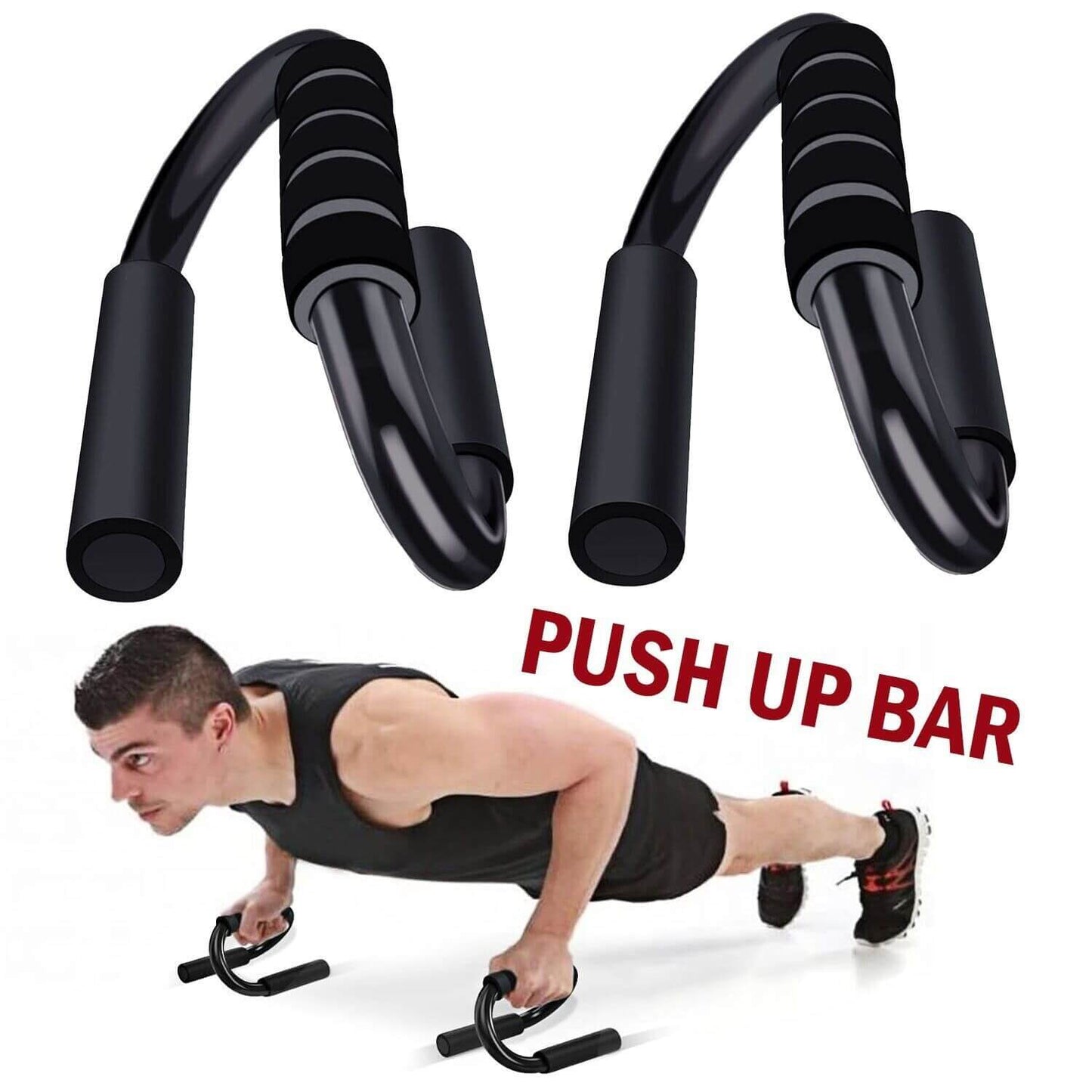 Push-up bar with S-shaped, non-slip grips for secure, effective strength workouts; ideal for home gym exercise and enhancing push-up performance