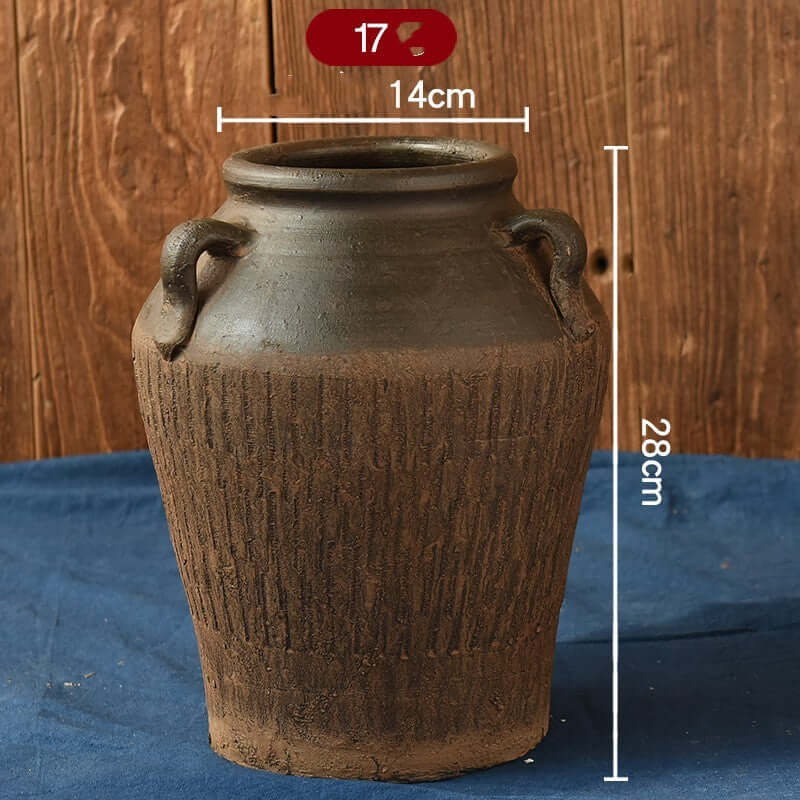 "Vintage Earthenware Vase - Florist Tile Jar for Dried Flower Arrangements, Unique Pot for Home Décor"