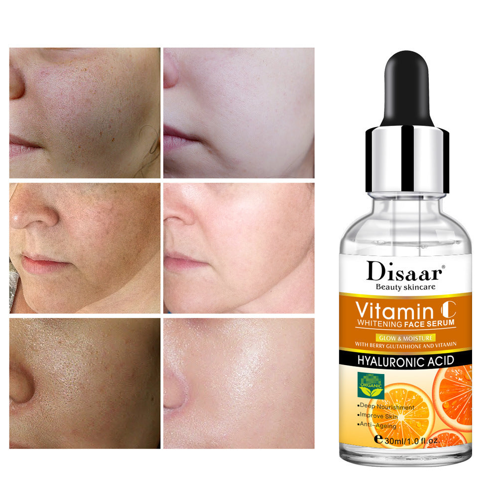 Hyaluronic Acid Vitamin C Face Serum, brightening and moisturizing benefits, before and after results.