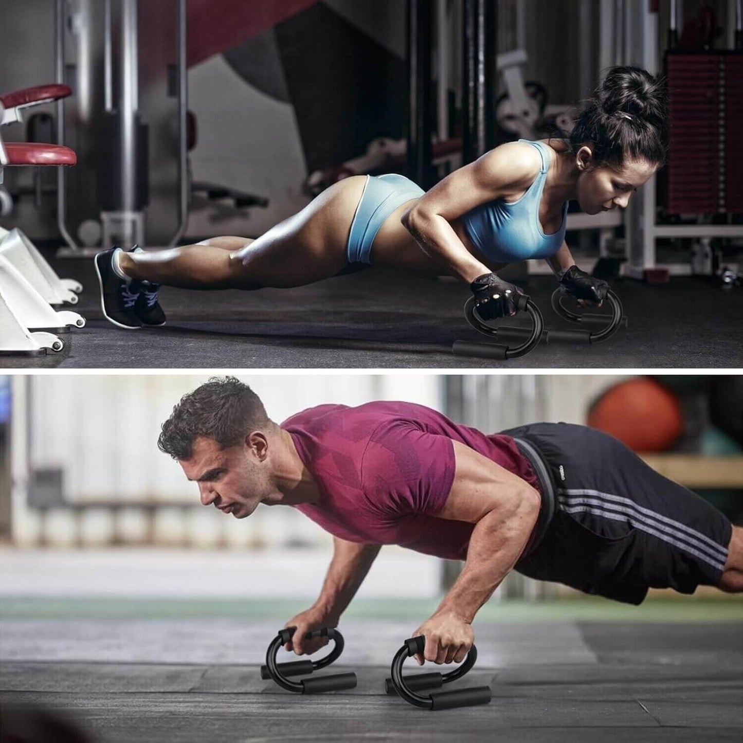 Push-up bar with S-shaped, non-slip grips for secure, effective strength workouts; ideal for home gym exercise and enhancing push-up performance
