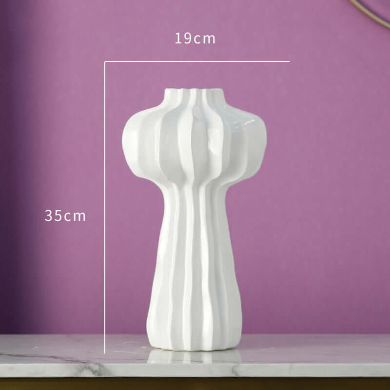 Modern Light Luxury Minimalist Round White Ceramic Vase - Creative Decoration for Living Room Dried Flowers and Flower Arrangements, Elegant Home Ornamen