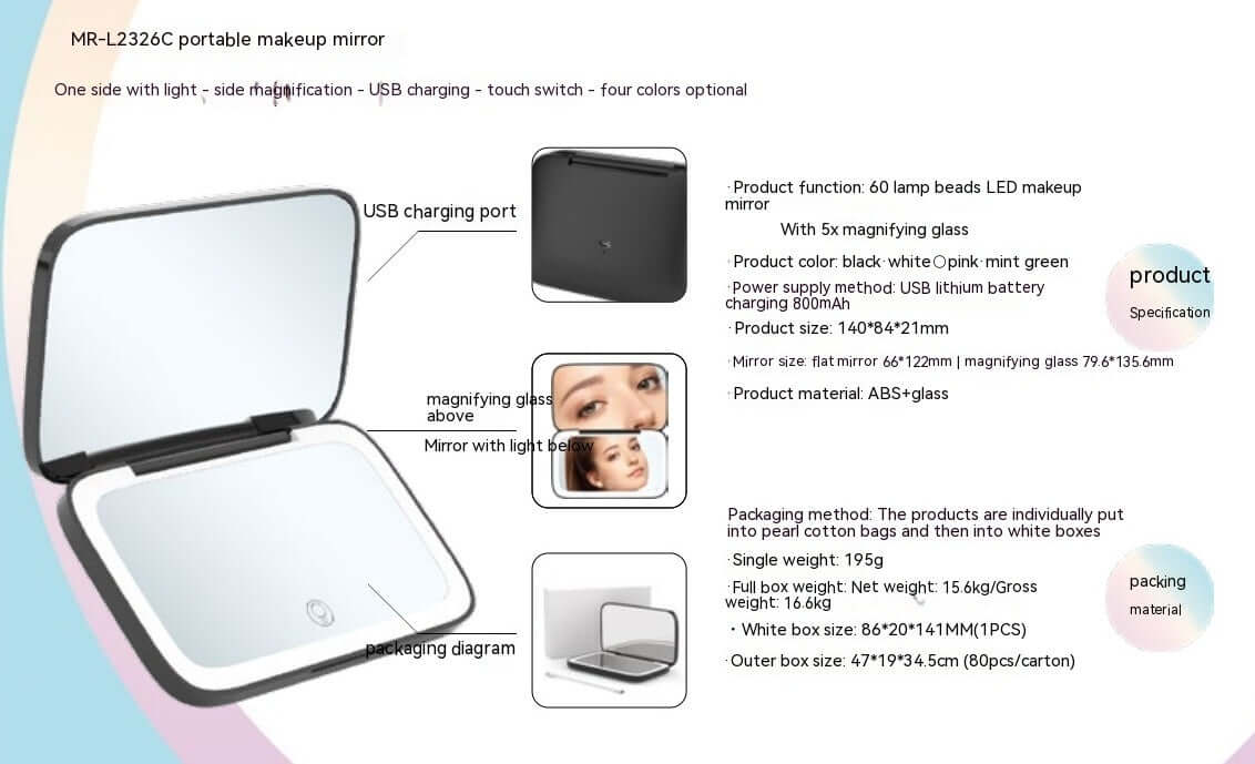 "Portable LED Makeup Mirror – Double-Sided Luminous Mirror with Integrated Light for Enhanced Makeup Application"