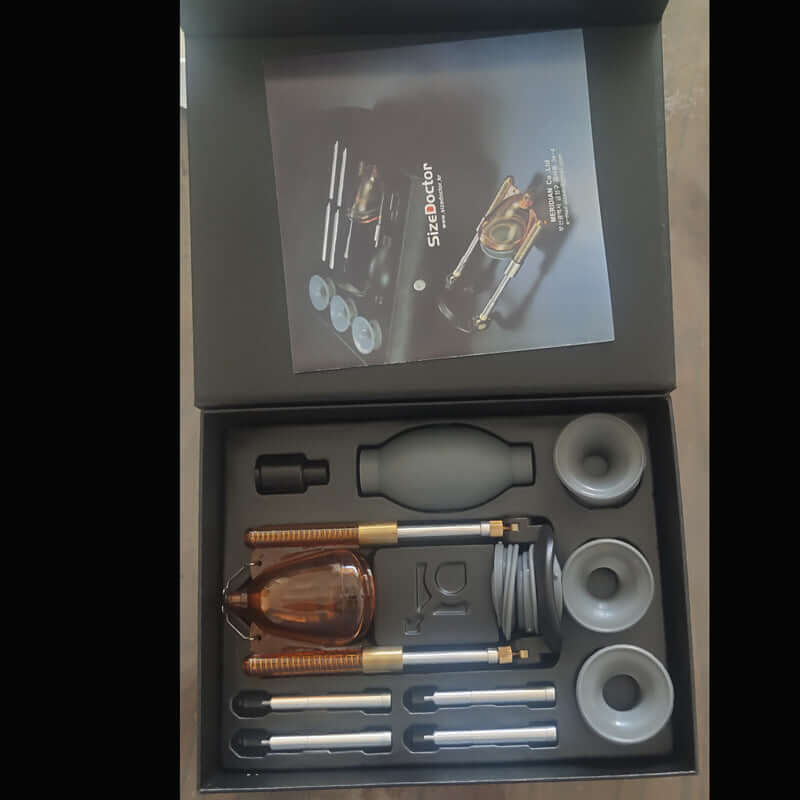 Size Doctor JJ Exercise Stretching Equipment Toy in Paper and Leather Box with Silicone, ABS Metal Components and Masturbator Set.