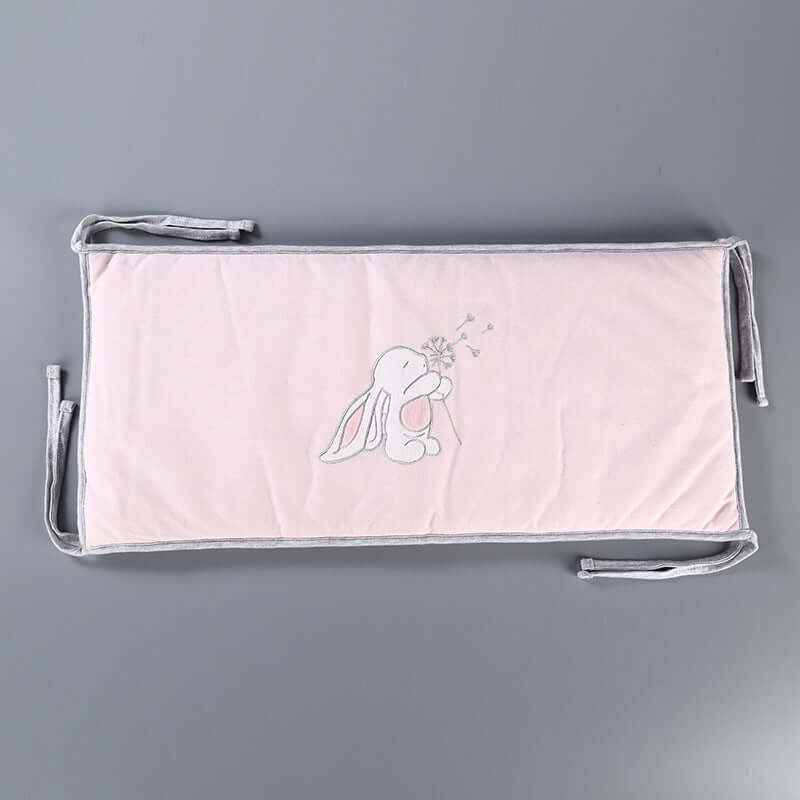 Pink embroidered knitted crib circumference piece with bunny design for baby bed fence 30x60CM