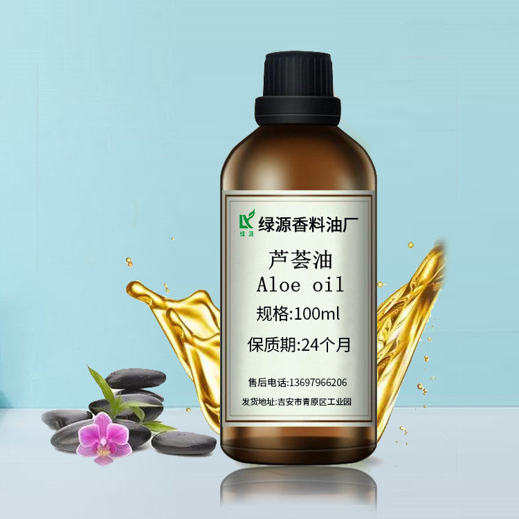 Aloe base oil bottle, 100ml, featuring natural aloe extraction for anti-aging, moisturizing, and hydrating skin care.