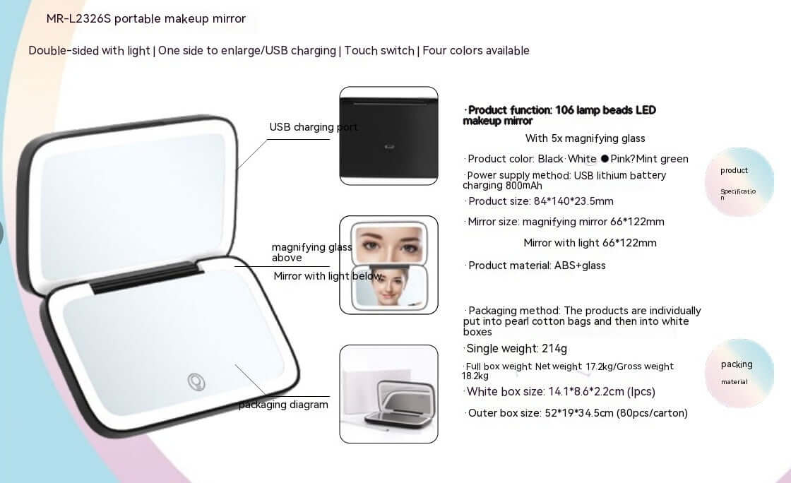"Portable LED Makeup Mirror – Double-Sided Luminous Mirror with Integrated Light for Enhanced Makeup Application"
