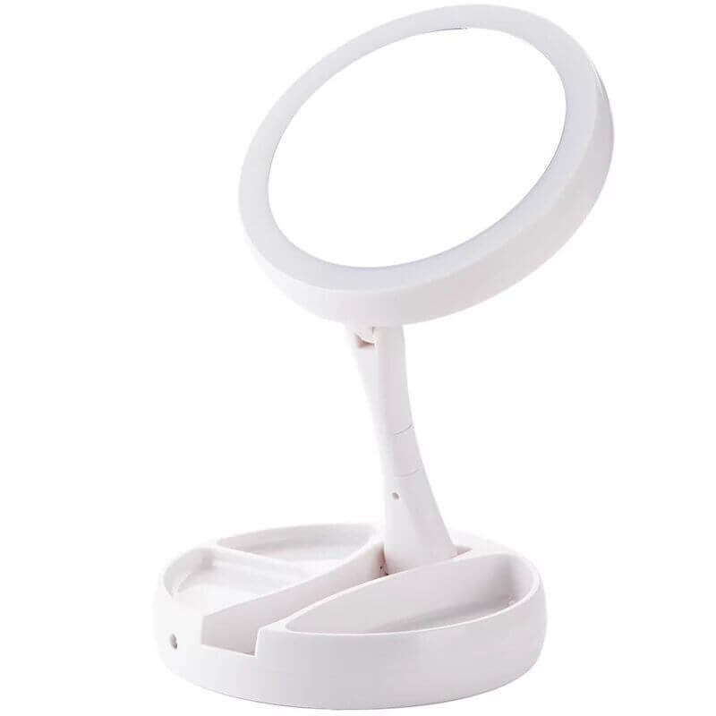 White Foldable Vanity Mirror with Light – Compact and Stylish Makeup Mirror for Enhanced Illumination